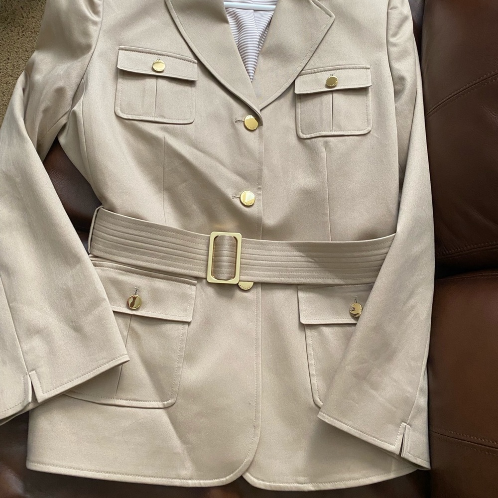 Tahari Tan kaki Satin pocket belted Jacket size 14 NEW!!! - Picture 4 of 10